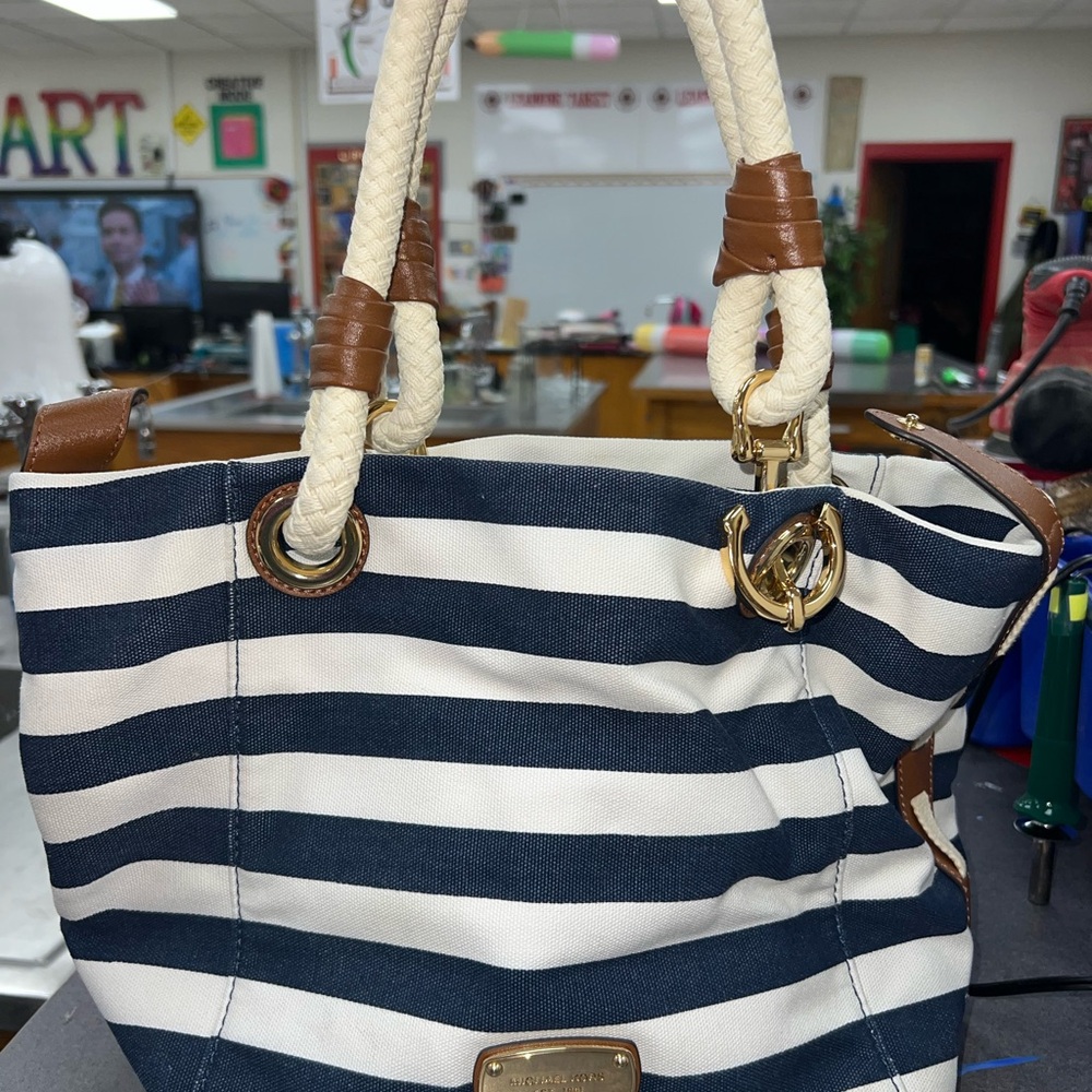 Michael Kors Navy and White Striped Tote
